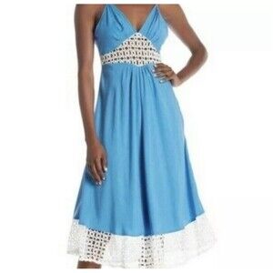 Line & Dot Midi Dress Blue sz Medium Beachy Cruise Resort Coquette Feminine NEW